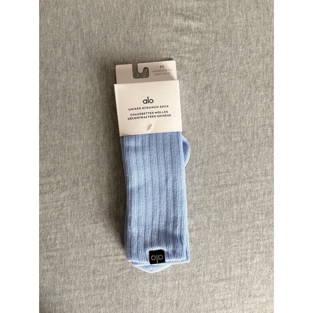 ALO Unisex Scrunch Sock M Light Blue Ribbed Athletic Casual Crew